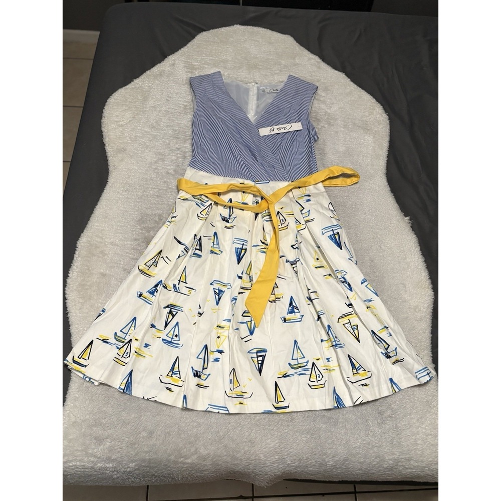 CHETTA B Womens 8‎ Nautical Sailboat Print Faux Wrap Dress